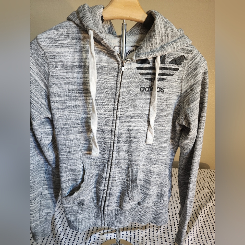 Adidas Gray Textured Zip Up Sweater